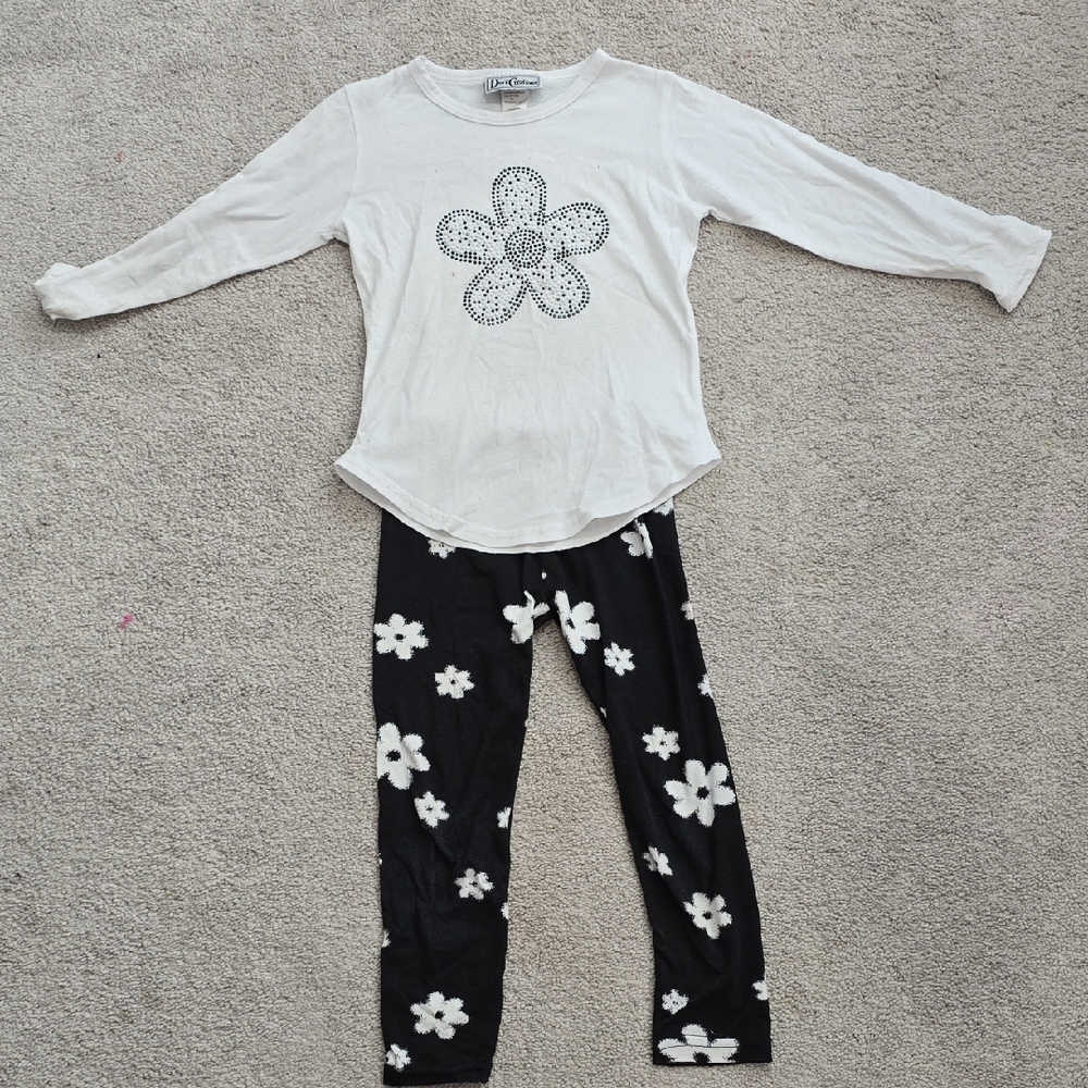 Kids White and Black Floral Pajama Set